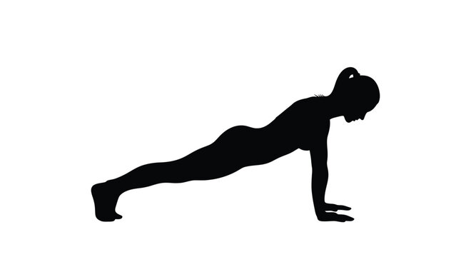A woman in a push up position a white with fitness and exercise and yoga on whit background