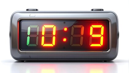 Digital alarm clock displaying the time in a clear, bright red display