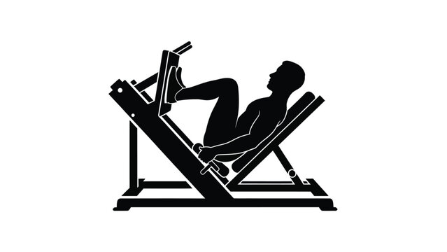 Man exercising a leg press machine white with gym equipment and fitness on whit background