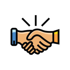 Fototapeta premium A vibrant clip art handshake symbolizing successful cooperation and a formal partnership deal. It builds trust, fostering teamwork and collaboration for diverse employment and leadership