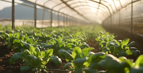 Lush greenhouse garden under natural light