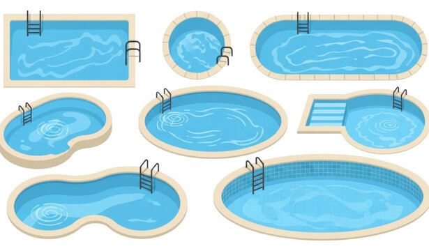 Swimming pool vector illustration set with different pool shapes