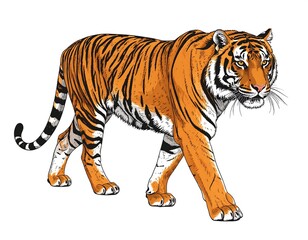 Obraz premium Digitally created illustration of a large tiger walking forward