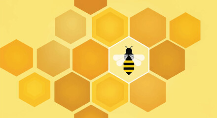 Minimalist Honeycomb Background with Single Bee Icon Symbolizing Teamwork and Natural Organic Sweetness