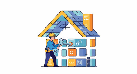 Home renovation and maintenance concept with worker repairing house structure for construction service