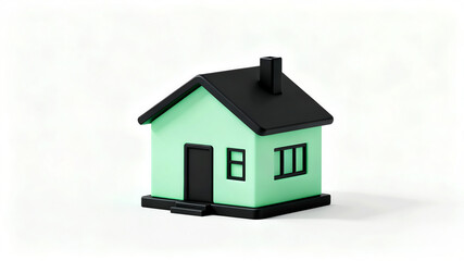Naklejka premium 3D mint green house icon with a black roof. Minimalist and clean design, perfect for real estate apps, UI/UX web elements, or property branding. Modern, simple, and high-quality 3D render style.