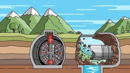 Tunnel Boring Machine Underground Construction Illustration
