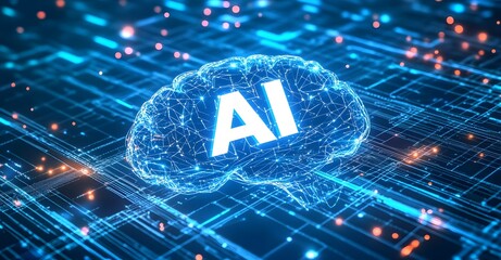 Illuminated ai brain network in digital circuitry