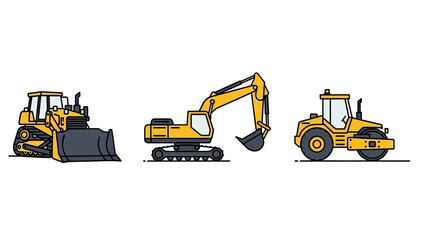 Cartoon Construction Vehicles: Bulldozer Excavator Road Roller