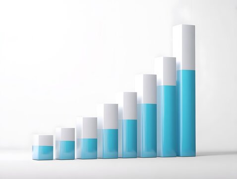 Financial growth bar chart on white screen, top center empty for overlay - Powered by Adobe