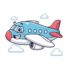 Naklejka premium Smiling cartoon airplane in the clouds.