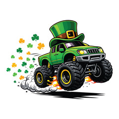 St. Patrick’s Day Monster Truck with Leprechaun Hat and Shamrocks © TAPU SHAHA