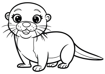 Fototapeta premium Cute Otter Illustration: Charming line art features a cheerful otter, capturing its playful personality and adorable features in a simple, engaging style.