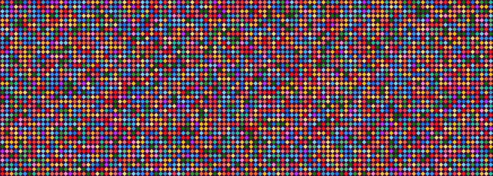 Retro game inspired rhombus seamless tile vector pattern. Suitable for kindergarten, children, school, swimming pool or disco ball texture. Colors include blue, green, yellow, purple, orange.