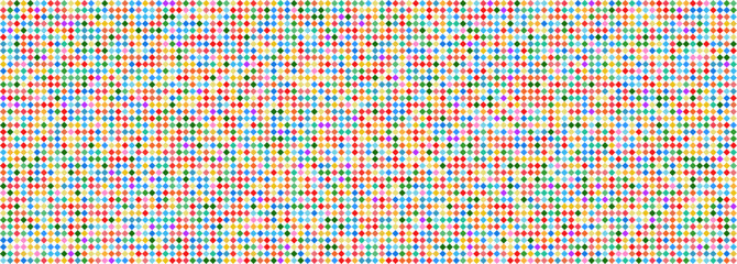 Retro game inspired rhombus seamless tile vector pattern. Colors include blue, green, yellow, purple, orange. Suitable for kindergarten, children, school, swimming pool or disco ball texture. © A_Y_N