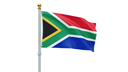 South Africa Flag Waving on Pole
