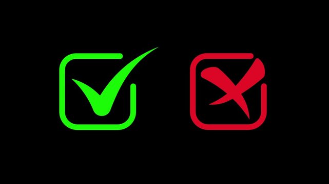 Ticks and crosses. Wrong and right, correct and wrong. True and false, accept and reject. Green tick and red cross icons.