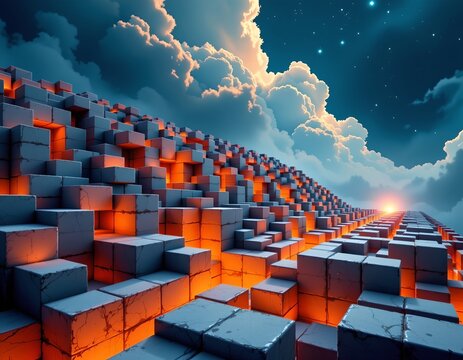 Futuristic Plex Structure Illuminated Fiery Internal Light