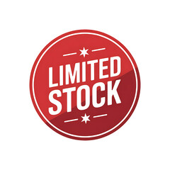 Red limited stock stamp with white text and stars