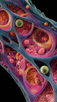 Una vista macrosc&oacute;pica de una estructura celular, revelando un intrincado laberinto de canales y ves&iacute;culas.