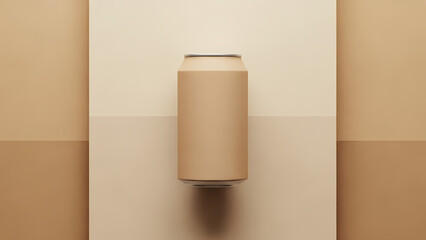 Minimalist beige soda can on a geometric background