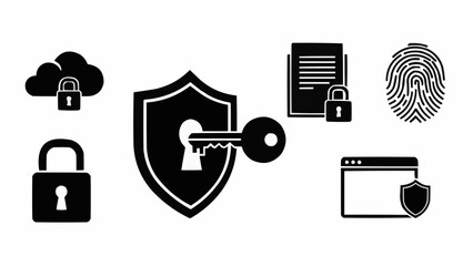 Digital Security Icons Representing Data Protection and Privacy.