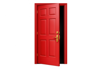 Red door opening, revealing opportunity, future, entrance to new possibilities, beginning new journey, choice, access, success