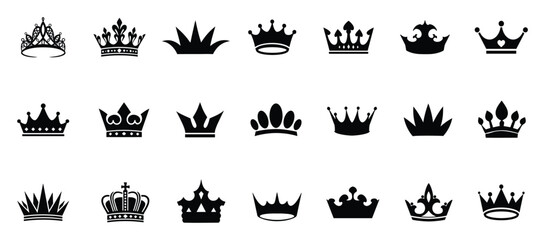 Set of crown icon in brush stroke texture paint style. hand drawn illustration. © DALOAR