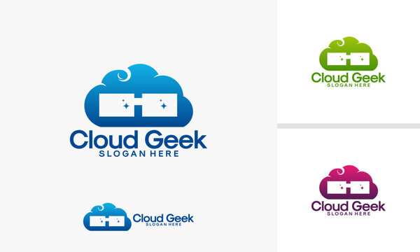 Cloud Geek Logo Design with Glasses and Cloud Icon.