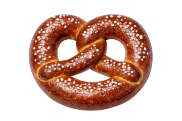 Bavarian pretzel with coarse salt isolated on transparent background, fresh baked german snack, food for oktoberfest celebration