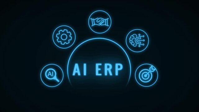 Empty blue neon glowing arranged in a semicircle on a dark background with no central word Keywords: AI, artificial, intelligence, business, strategy, goals, data, analysis, machine, learning