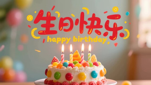 Happy birthday cake with candles for a sweet celebration card illustration