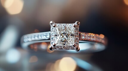 A diamond solitaire with a princess cut center stone