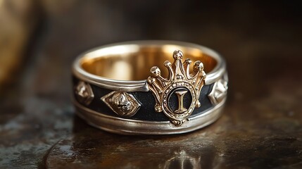 A handmade ring with a royal crown symbol on it