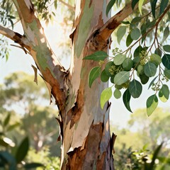Eucalyptus Tree Tall with peeling bark and aromatic leaves