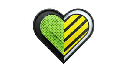 Split Heart Shape: Polka Dots and Hazard Stripes