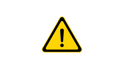 Warning sign with exclamation mark inside yellow triangle for caution and danger alert transparent background