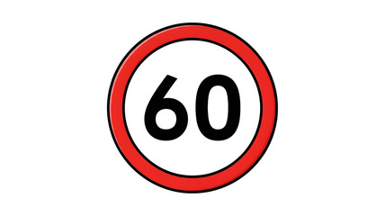 Speed limit 60 kilometers per hour traffic sign icon in red circle for road safety regulation transparent background
