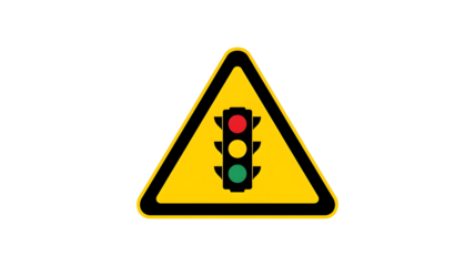 Traffic light ahead warning sign in yellow triangle for signal control awareness transparent background