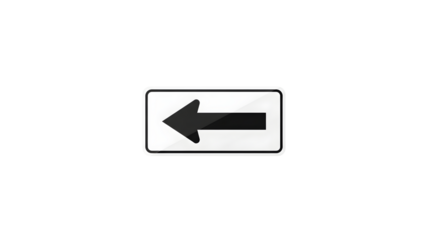 Black Arrow Pointing Left on White Rectangular Information Road Sign transparent background