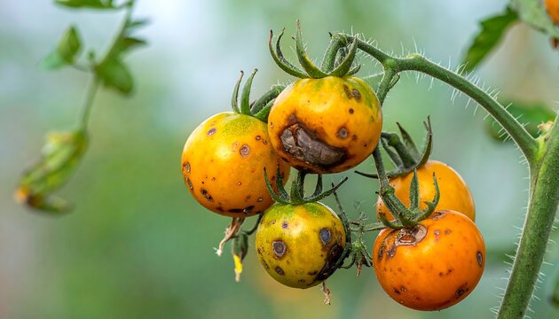 Diseased tomatoes on vine