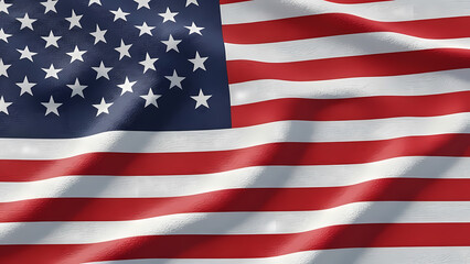 Waving American flag with stars and stripes in close-up view
