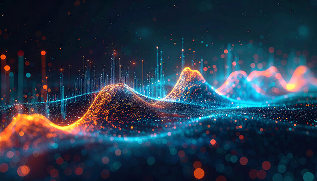 Digital Data Landscape: A dynamic visualization of digital data creates a captivating and futuristic panorama, displaying data streams - Powered by Adobe