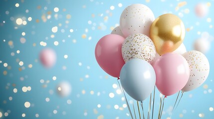 Luxury Celebration Background with Confetti Dots. Pastel Balloon Arrangement for Happy Occasions