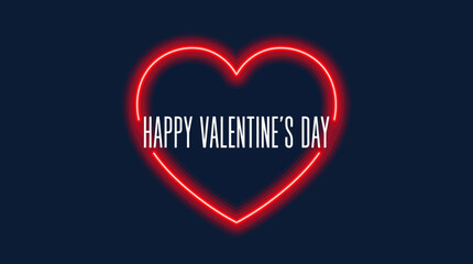Neon red heart sign displaying 'Happy Valentine's Day' text on a dark navy background for romantic Valentine's Day decor.