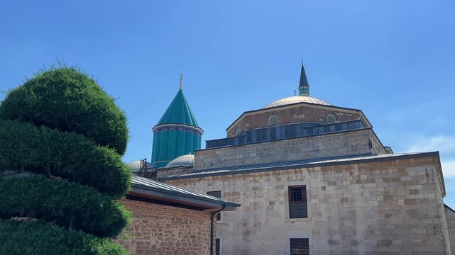 Konya, Turkey, June 11, 2024: Mevlana Museum. This sacred place and symbol of peace preserves the legacy of the great poet and mystic Rumi. Mevlana's Tomb and Mosque (Mevlana T&uuml;rbesi ve Camii) 4К