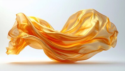 Flowing golden fabric billows against a soft, gradient background