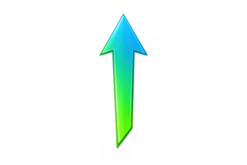 Green and blue gradient arrow pointing up representing success, growth, direction, and increasing trends on transparent background