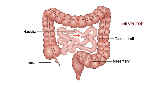 Anatomical Illustration of the Human Colon and Intestines.