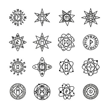 Mystical rune symbols and pagan sigils, hand-drawn esoteric icons perfect for spiritual designs and ancient mythology-inspired creative projects